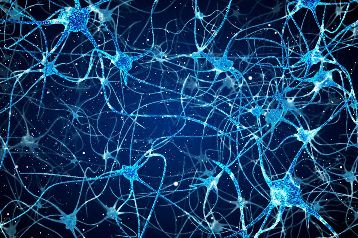 A web of blue interconnected neurons