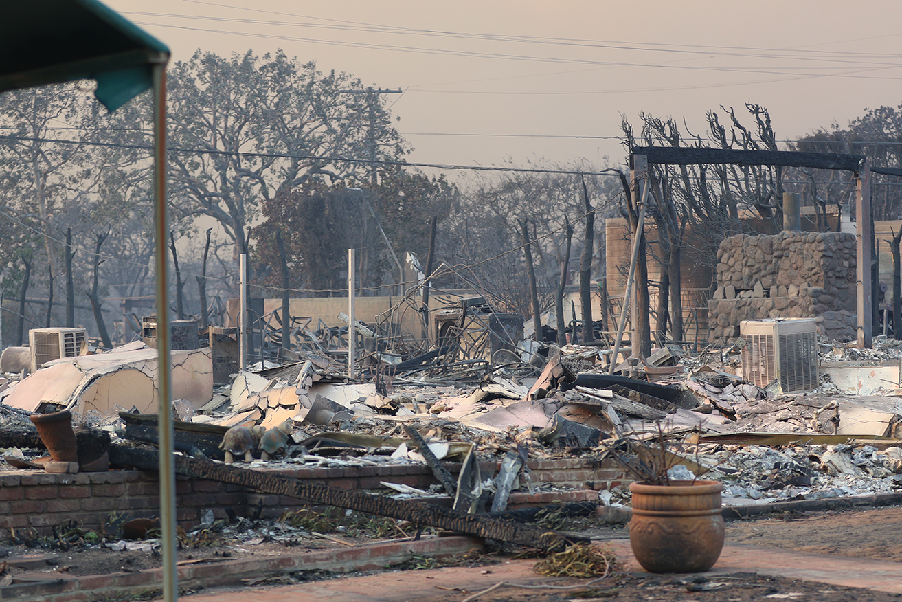 The remains of a California neighborhood burned by wildfires