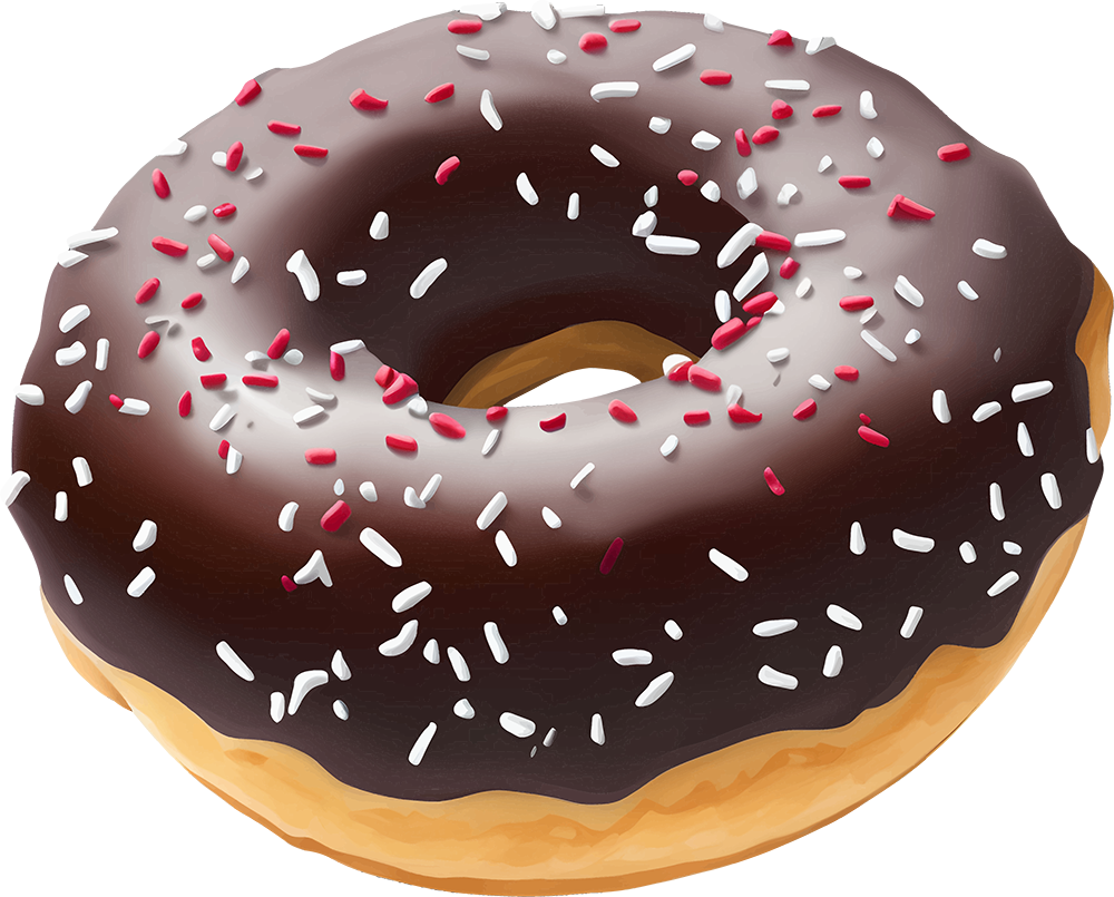 Donut with chocolate icing and red and white sprinkles