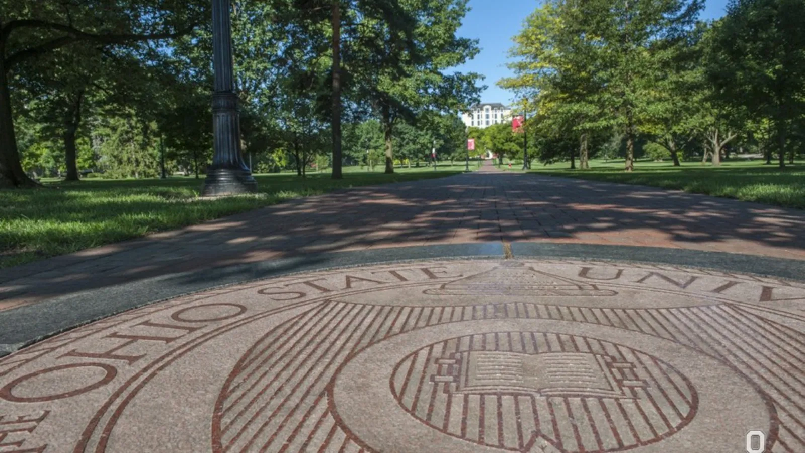 The seal of The Ohio State University on the Oval