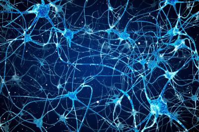 A web of blue interconnected neurons