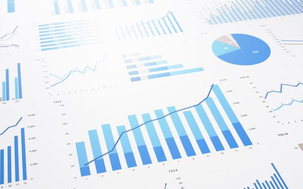 A series of pie charts and bar graphs on a white background.