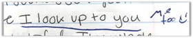 Sliver of notebook paper that says I look up to you