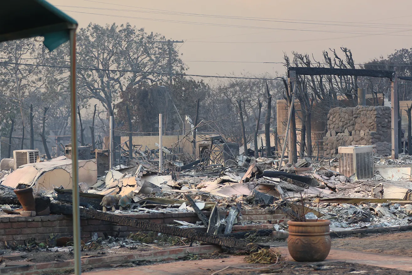 The remains of a California neighborhood burned by wildfires