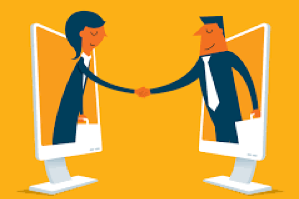 Two cartoon people shaking hands