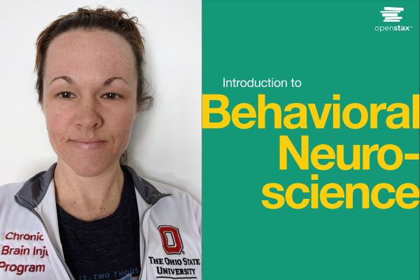 Elizabeth Kirby with book cover: Introduction to Behavioral Neuroscience